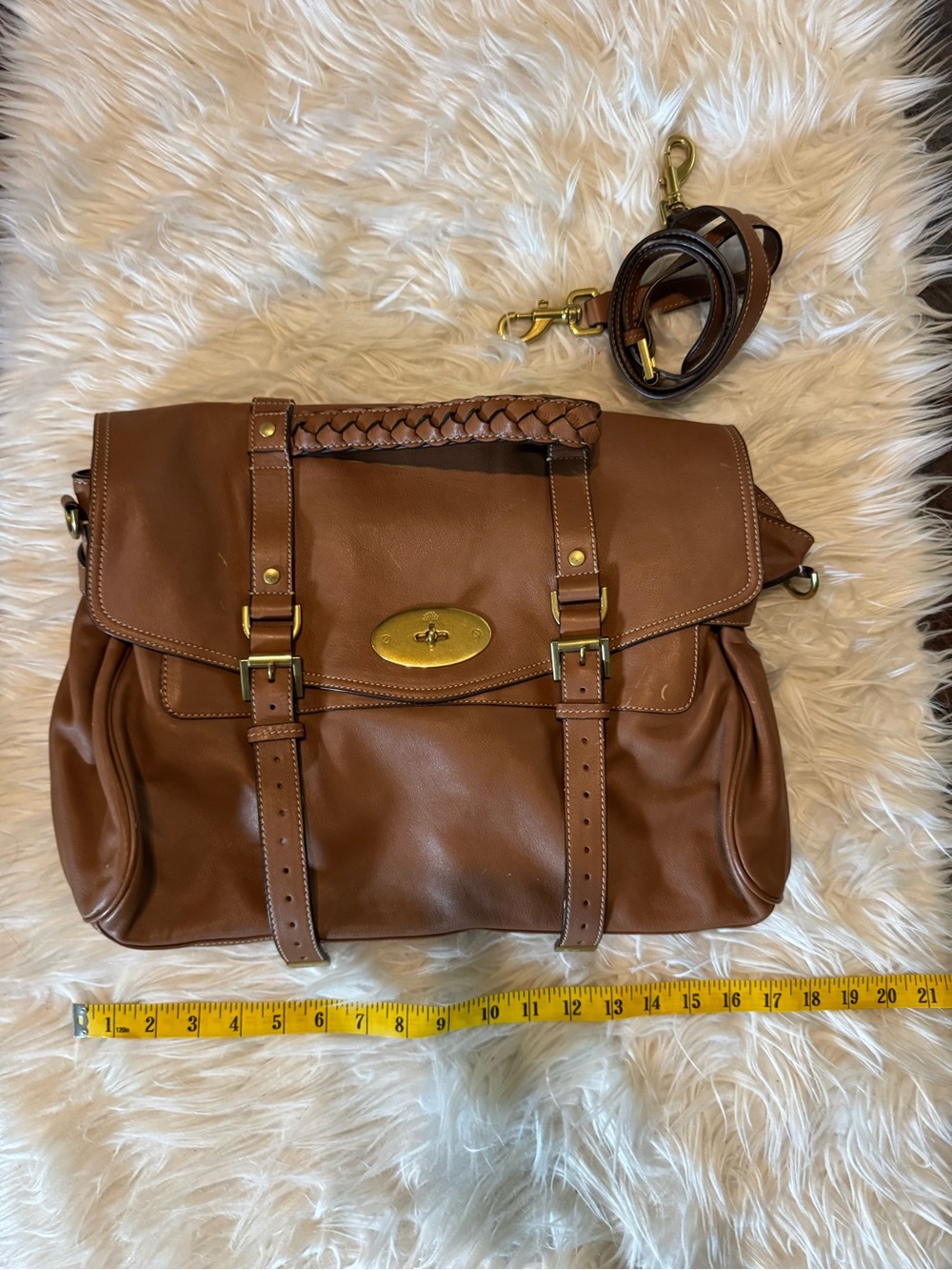 Mulberry Alexa Brown Leather Messenger Bag with Gold Hardware